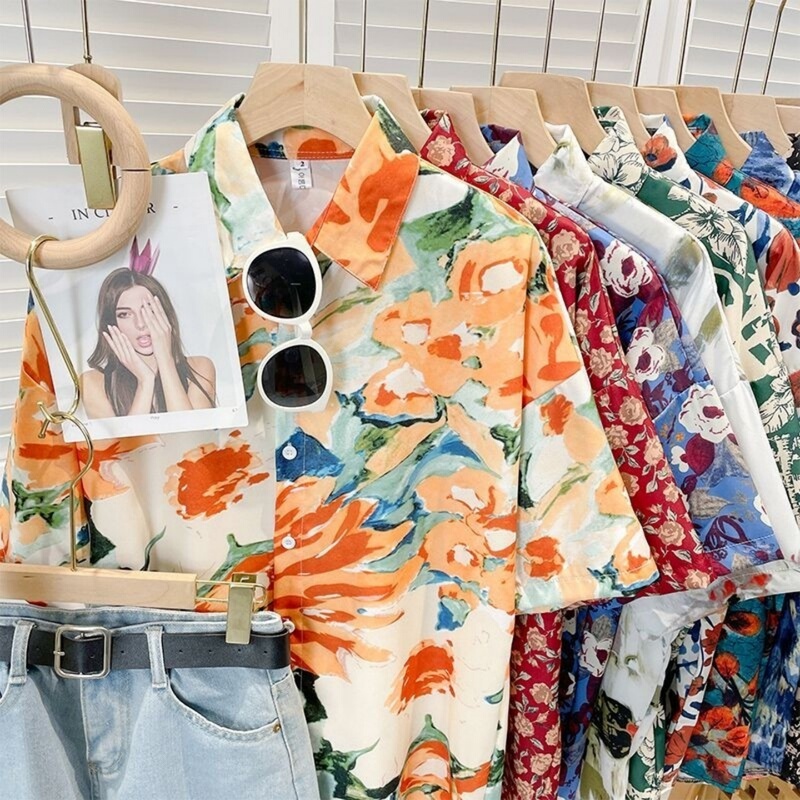 80S and 90S Hong Kong Style Floral Shirt for Female Friends, Sisterhood, Breakup, Frontline Alliance, Carefree Dance Performance Outfit