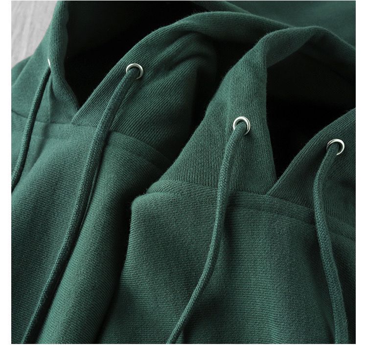 600g Heavyweight Japanese Retro Solid Color Dark Green Hooded Sweatshirt Pure Cotton Lazy Style Unisex Hoodie Silver Fox Fleece