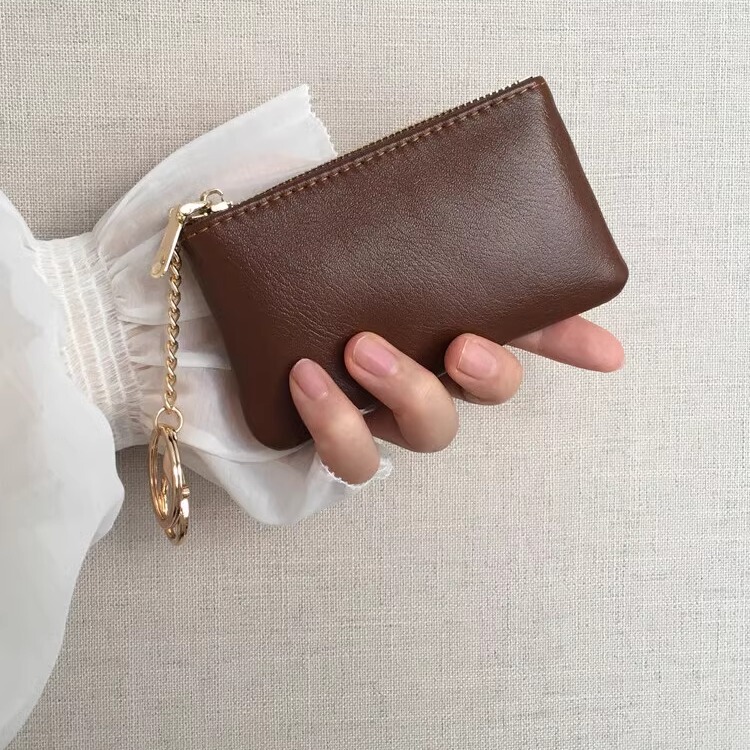 Retro Waxed Leather Zipper Coin Purse for Women, Mini Short Wallet, Real Soft Leather Clutch Bag, Ultra-Thin Simple Wallet