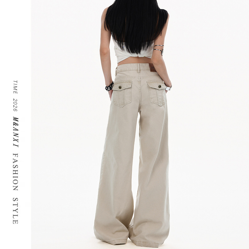 American Retro Light-Colored Wide-Leg Jeans for Women, Spring 2026 New Low-Waist Slim-Fit Loose Apricot-Colored Straight Pants American Retro Light-Colored Wide-Leg Jeans for Women, Spring 2026 New Low-Waist Slim-Fit Loose Apricot-Colored Straight Pants