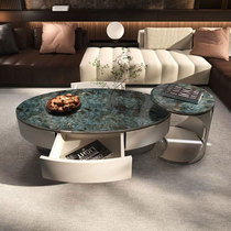 Italian Natural Marble Tea Table Oval Light Lavish Side A Few Combinations Tea Table High-end Atmosphere Living Room 2023 New