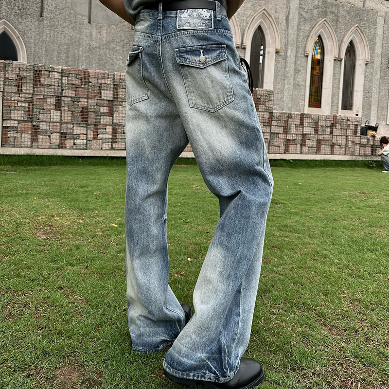 Seacran Ice Lake Blue American Retro Washed Pants Cat Whiskers Cleanfit Straight Micro-Flared Jeans Seacran Ice Lake Blue American Retro Washed Pants Cat Whiskers Cleanfit Straight Micro-Flared Jeans