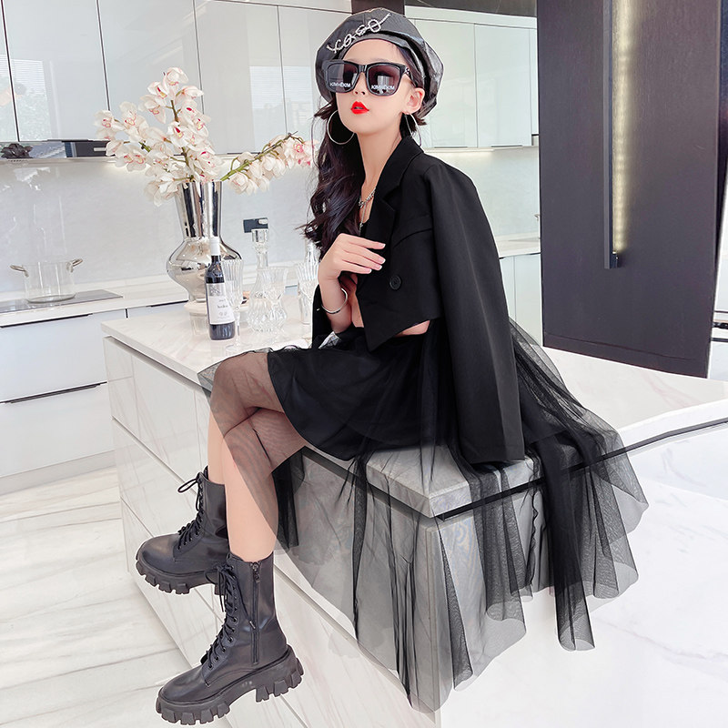 Girl Suit 2022 New Summer Foreign Dress CUHK Child Princess Dress Foreign Pie Suit Jacket Two Sets