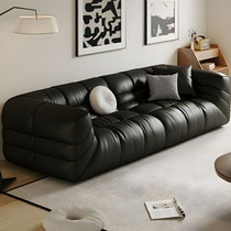 Italian minimalist leather sofa black first layer cowhide living room small apartment Nordic modern French marshmallow sofa