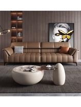Minimalist first-layer cowhide Italian-style leather sofa straight row living room simple modern large and small apartment corner light luxury combination