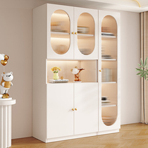All solid wood bookcase with glass door home cream style combined bookshelf integrated whole wall living room storage storage cabinet