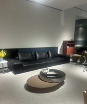 Italian straight leather saba sofa module combination cowhide minimalist double three person sofa black villa