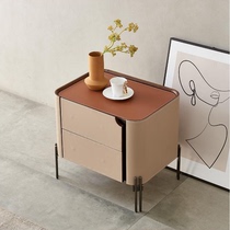 Italian minimalist bedside table light luxury high-end feeling super fiber leather all solid wood small apartment leather designer storage cabinet
