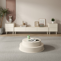 New wabi-sabi cream style white TV cabinet simple modern coffee table combination living room home small apartment light luxury minimalist