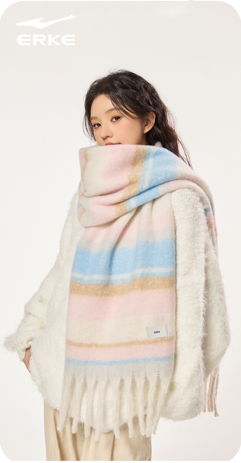 Erke 鸿星尔克 秋冬加厚毛绒流苏条纹围巾 230×40cm 多重优惠折后¥14.11包邮 2色可选 淘金币可抵扣¥0.6