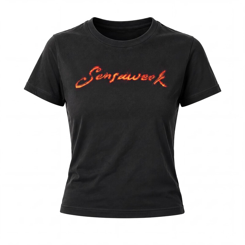 Senseaweek26 New Autumn Product American-Style Short Slim-Fit Top with Star Neon Print and Small Flying Sleeves T-Shirt