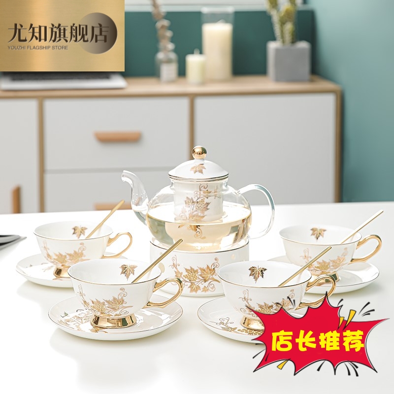 English-style afternoon tea tea set bone china candle heating home hospitality European-style light luxury flower teapot set gift box