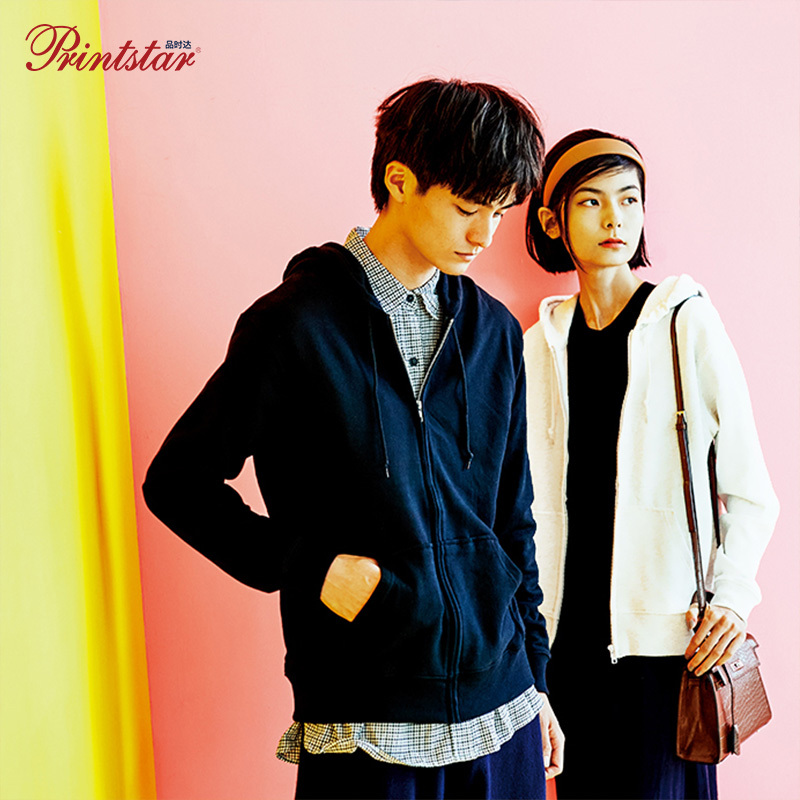 Printstar/Japanese-Style Solid Color Zip-Up Hooded Sweatshirt for Men Trendy Ins Autumn and Winter Fashion Top