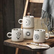 ins retro breakfast lovers ceramic cup high temperature resistant bubble milk special adult mark cup with lid spoon oat cup