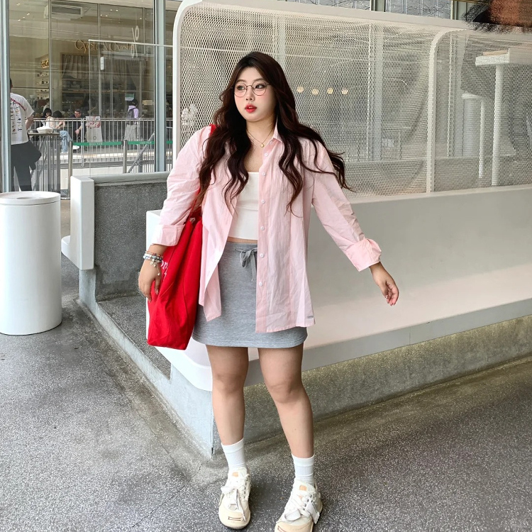 Fat-Slimming Plus-Size Gentle Style Design Polo Collar Age-Reducing Elegant Pink Long-Sleeved Shirt for Women New Sun Protection Top