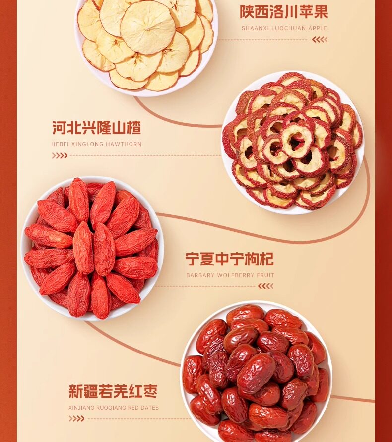 Apple Hawthorn Goji Red Date Tangerine Peel Tea 10 Bags 200g Hot Brew Sugar Free Daily Wellness Drink quality and texture