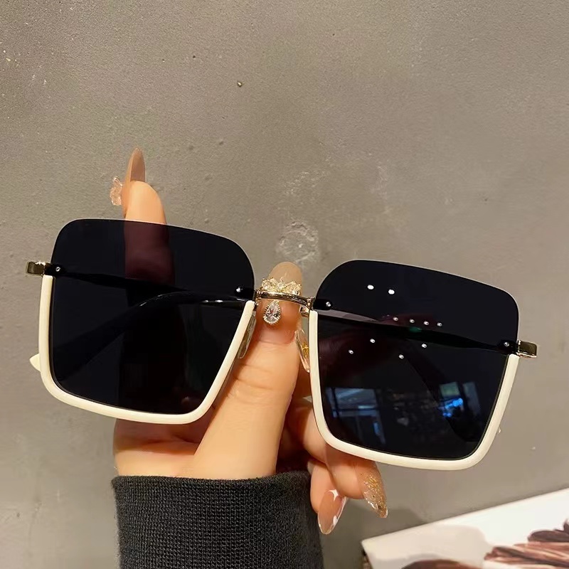 Vegan extra-large frame summer rice white glasses ins half-frame sunglasses female street flavored sunglasses female high level