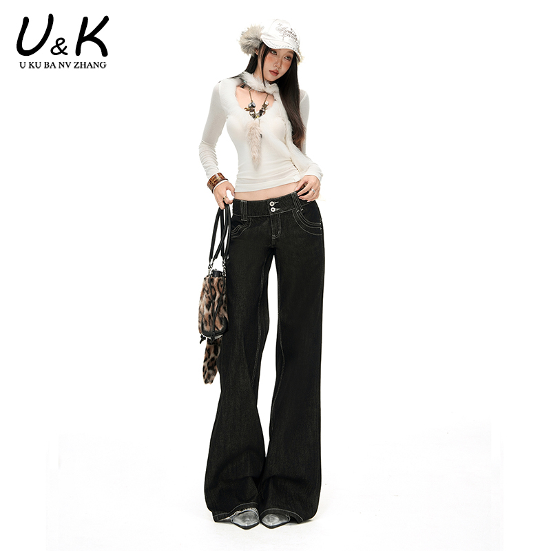 Raw Denim Color Double-Button Low-Waist Slightly Flared Jeans for Women, 2026 Autumn New Style, Loose Fit, Slimming, Non-Tight Flared Pants