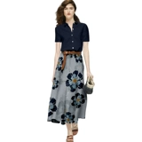 Шелковый комплект, футболка, юбка, французский стиль, изысканный стиль, коллекция 2022, короткий рукав, из хлопка и льна