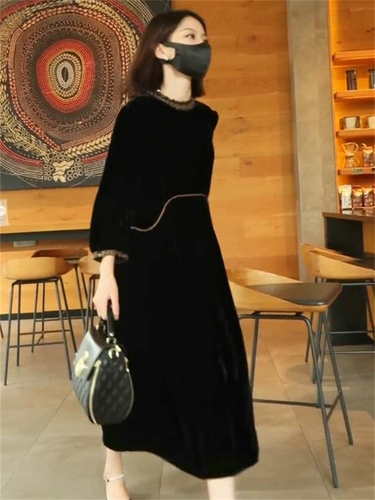 Шелковое платье, бархатный лонгслив, ткань, осеннее, коллекция 2022, в западном стиле