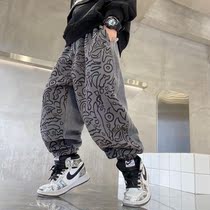 Boy Fried Street Pants Spring Autumn Children Loose Sports Casual Pants Winter Style Plus Suede Big Boy Boy Handsome