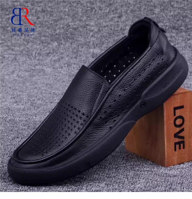 Rlbr Men's Single Shoes Summer Breathable Genuine Leather Shoes Clogs Sandals Business Casual Breathable First Layer Cowhide Shoes for Men