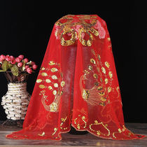 Wedding bride red hijab Chinese wedding veil lace transparent red hijab phoenix embroidered gauze scarf