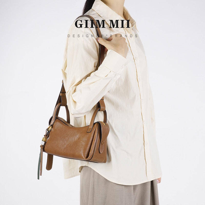 GIIM MII Small Hobo Bag Top Grain Vegetable Tanned Leather Large Capacity Shoulder Crossbody Bag for Summer - Thumbnail 3