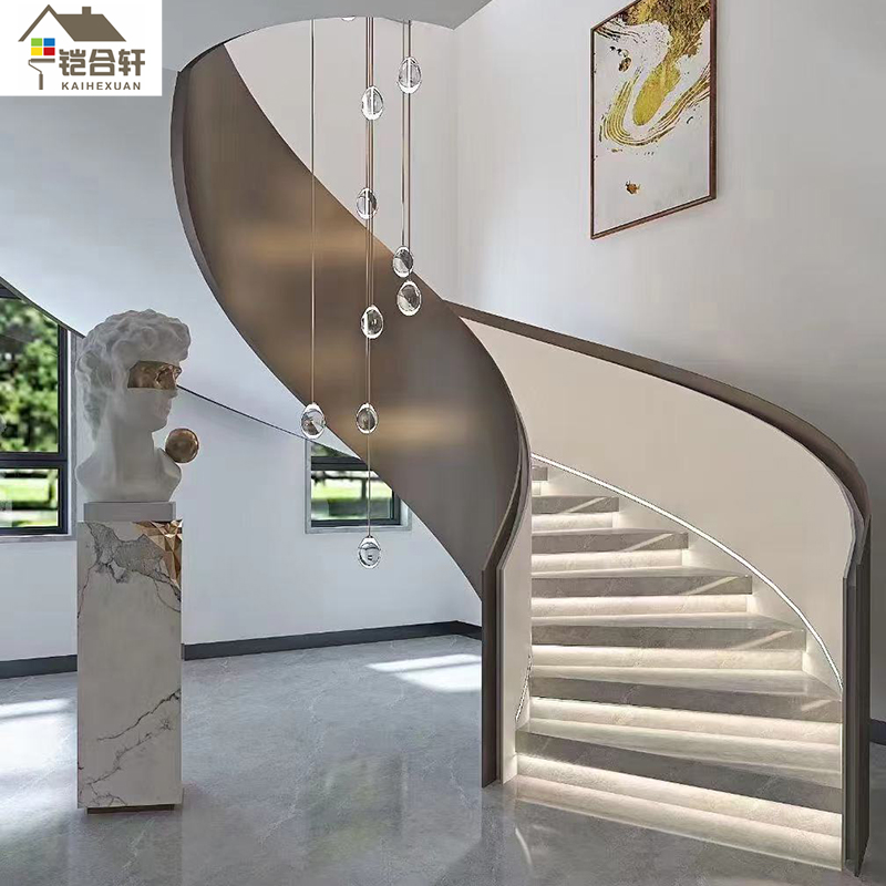 Chengdu manufacturer steel frame steel plate stairs customized high-end integral armrests arched rotating stairs solid wood modern light lavish-Taobao