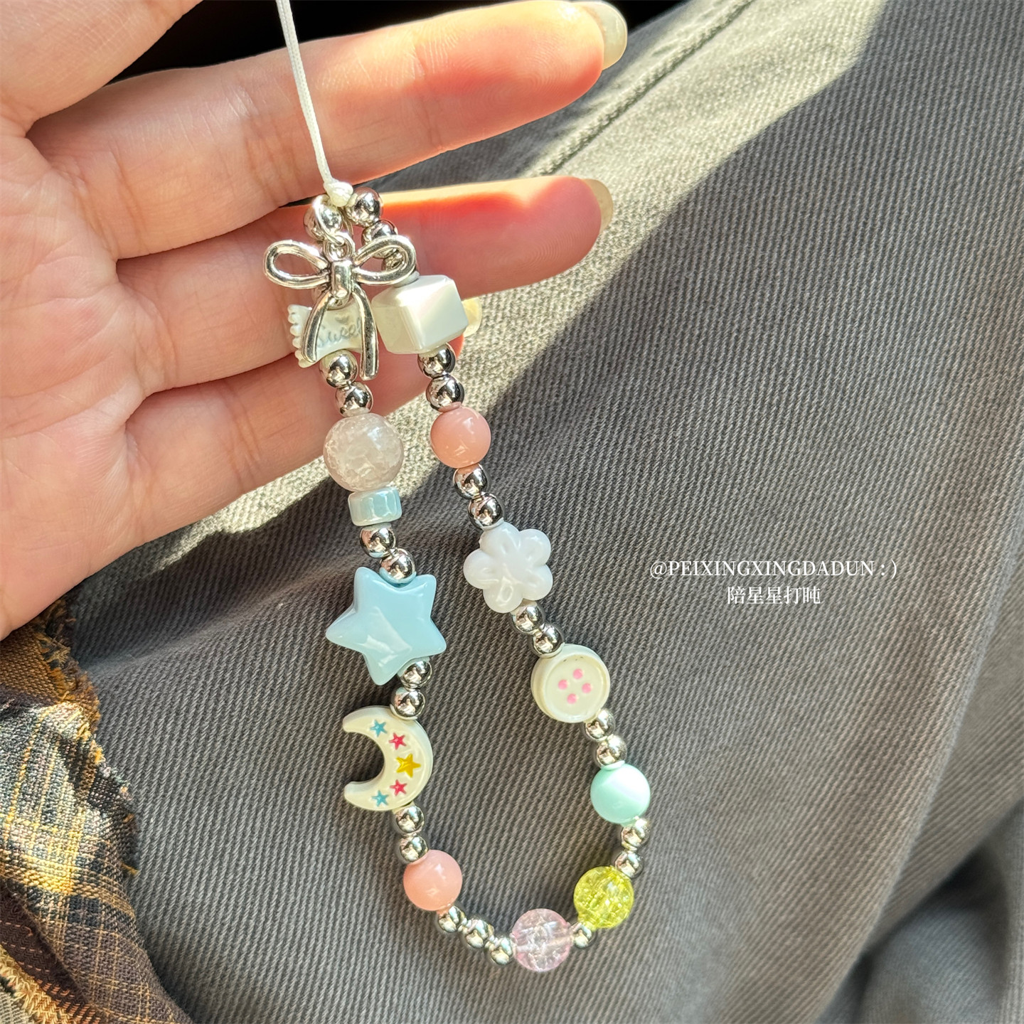 Creative new CCD camera lanyard with stars and moon design, trendy and versatile handmade beaded chain.