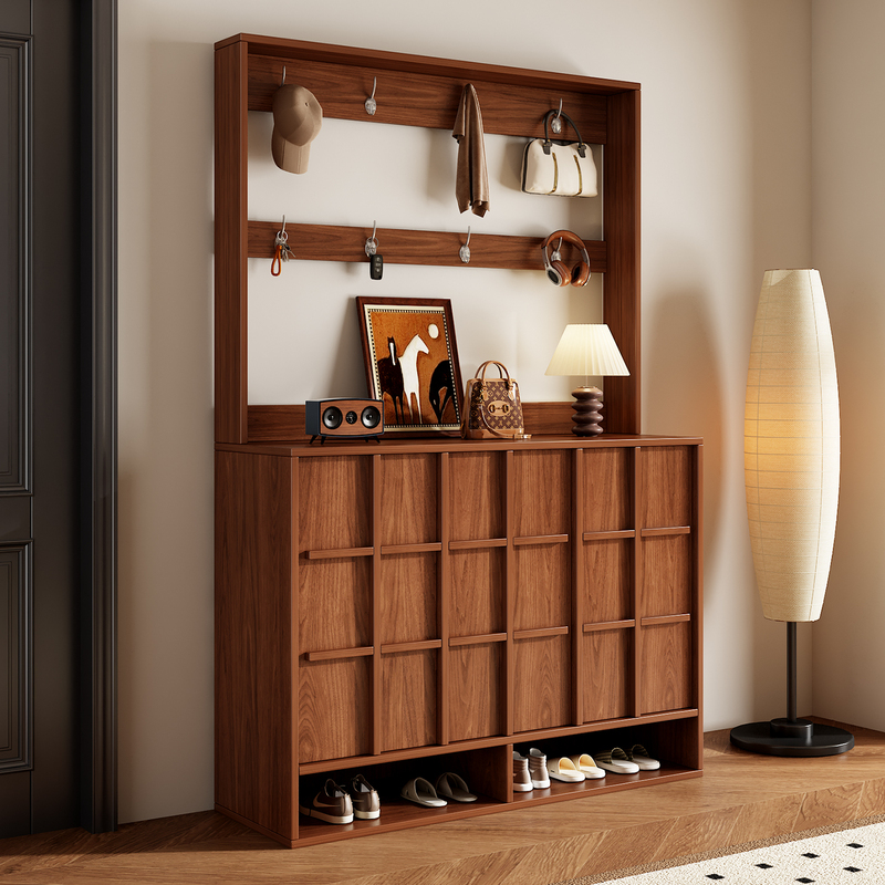 Vintage-Style Coat Rack and Shoe Cabinet Combination for Home Entrance, Wall-Mounted, Large Capacity, Skeleton Line Shoe Rack Vintage-Style Coat Rack and Shoe Cabinet Combination for Home Entrance, Wall-Mounted, Large Capacity, Skeleton Line Shoe Rack