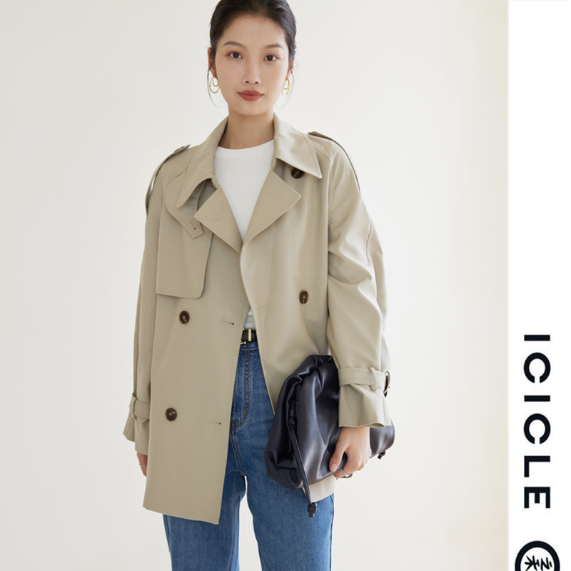 ICICLE's and women's dress 2022 Early spring new card its color casual 100 hitch short double-row button-down windsuit jacket woman
