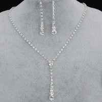 Fashion Drop Crystal Jewelry Set RhineStone NECKLACE EARRRING