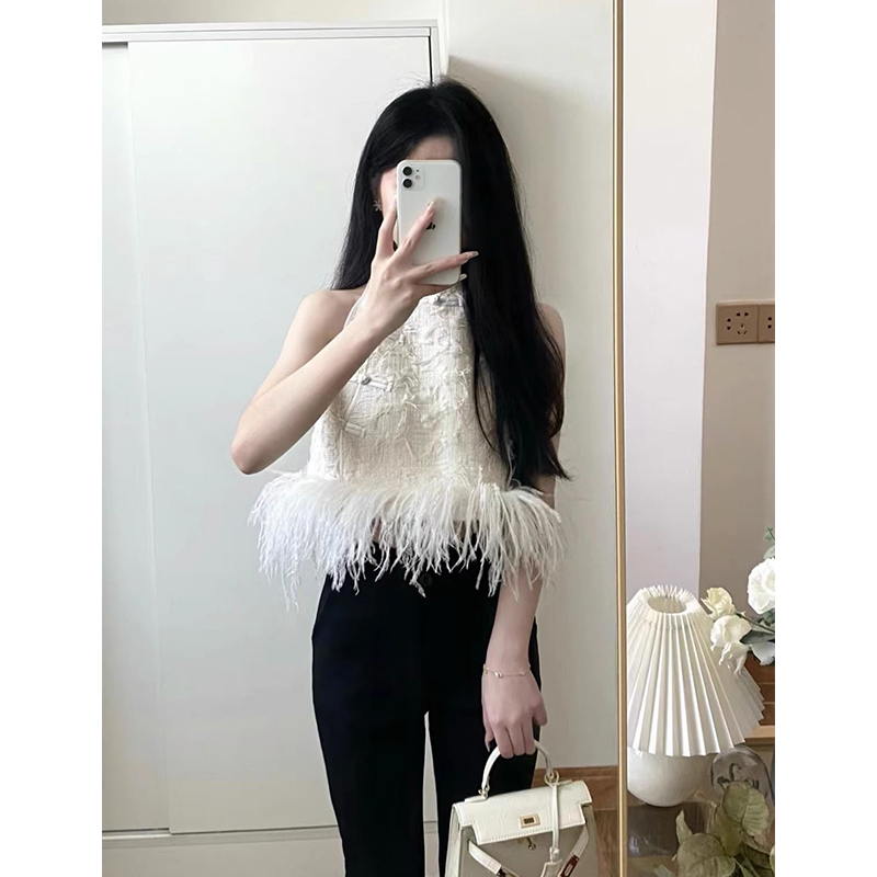 2025 New New Chinese Style Plate Button Feather Patchwork Vest Women's Loose Slim Retro Temperament Short Top