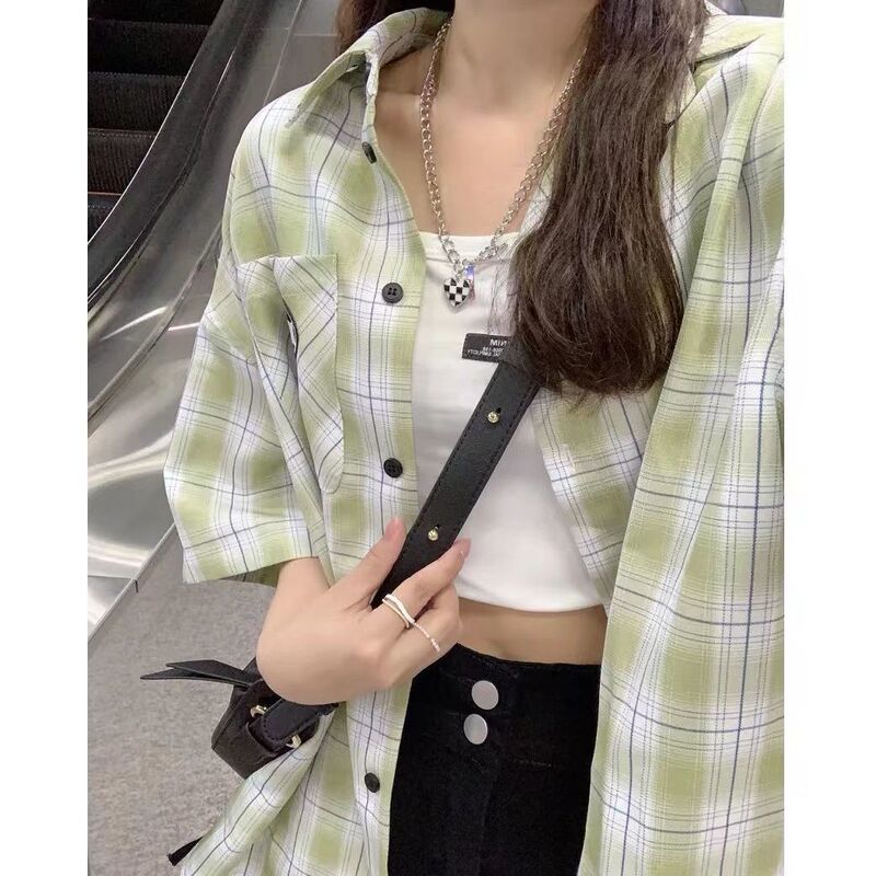 Guangdong Puning Women's Plaid Short-Sleeve Shirt, 2026 Summer New Korean Style, Loose Design for Students Guangdong Puning Women's Plaid Short-Sleeve Shirt, 2026 Summer New Korean Style, Loose Design for Students