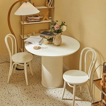 Roman column slate dining table French cream small apartment household round table dining table modern simple negotiation table and chair combination