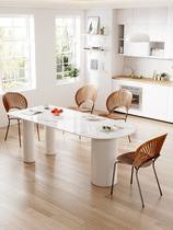 Nordic simple home small apartment dining table slate combination dining table cream wabi-sabi style light luxury oval peninsula table