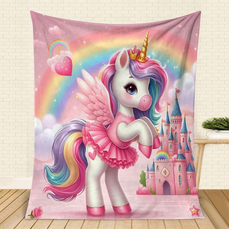Cute Unicorn Flannel Blanket Bed Sheet Air Conditioning Cover Blanket Dormitory Cartoon Princess Room Children