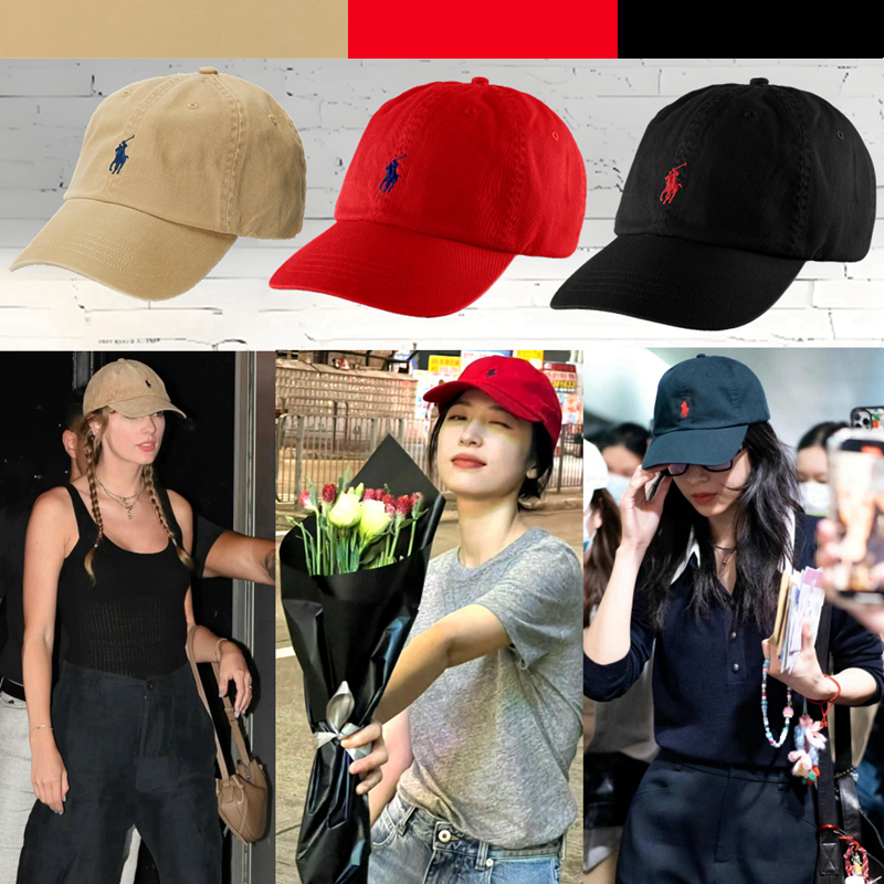 Current Polo Lauren Denim Baseball Cap with Pony Logo in Red, Same Style as Zhou Yutong, for Men and Women Current Polo Lauren Denim Baseball Cap with Pony Logo in Red, Same Style as Zhou Yutong, for Men and Women