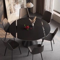 Black matte slate dining table rotating telescopic folding waltz dining table square to round dual-purpose table
