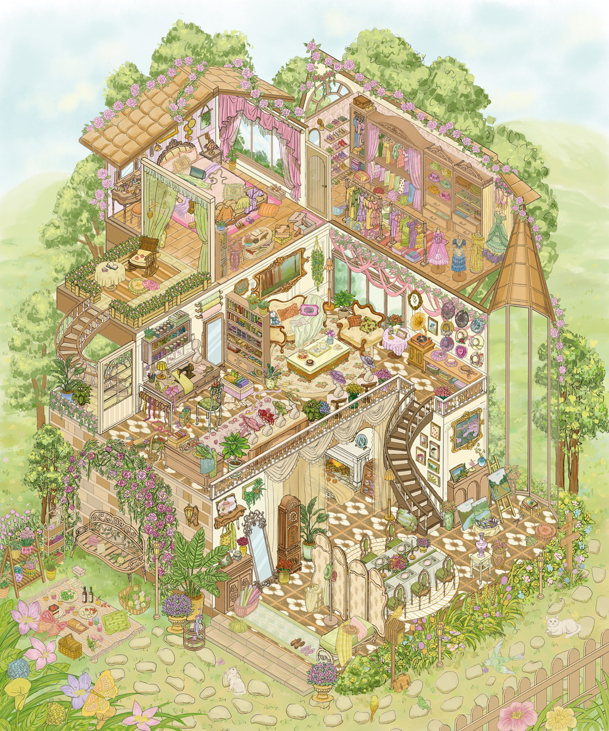 Наклейка 利胜13.0系列花檐帽屋魔女宅急送新款造景贴纸微缩3d场景diy解压