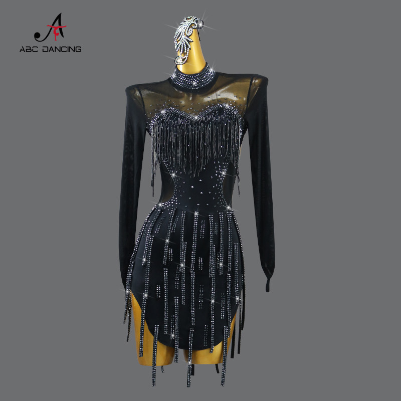 2024 new black professional advanced Latin dance competition Performance clothing Fancy Dress Solo dress Solo Long sleeves Dance-Taobao