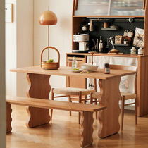 Nordic solid wood dining table small apartment home wavy cherry wood color rectangular dining table desktop computer desk