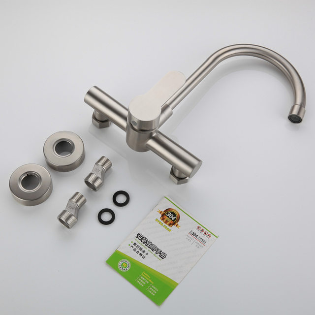 304 Stainless Steel Hot and Cold Rotating Sink Faucet Single-Handle Wall-Mounted Kitchen Household Mixer Faucet Brushed Concealed Installation