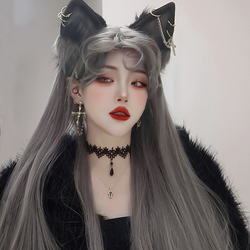 Japanese Harajuku Lolita Grey Silver Long Straight Wig SD02304