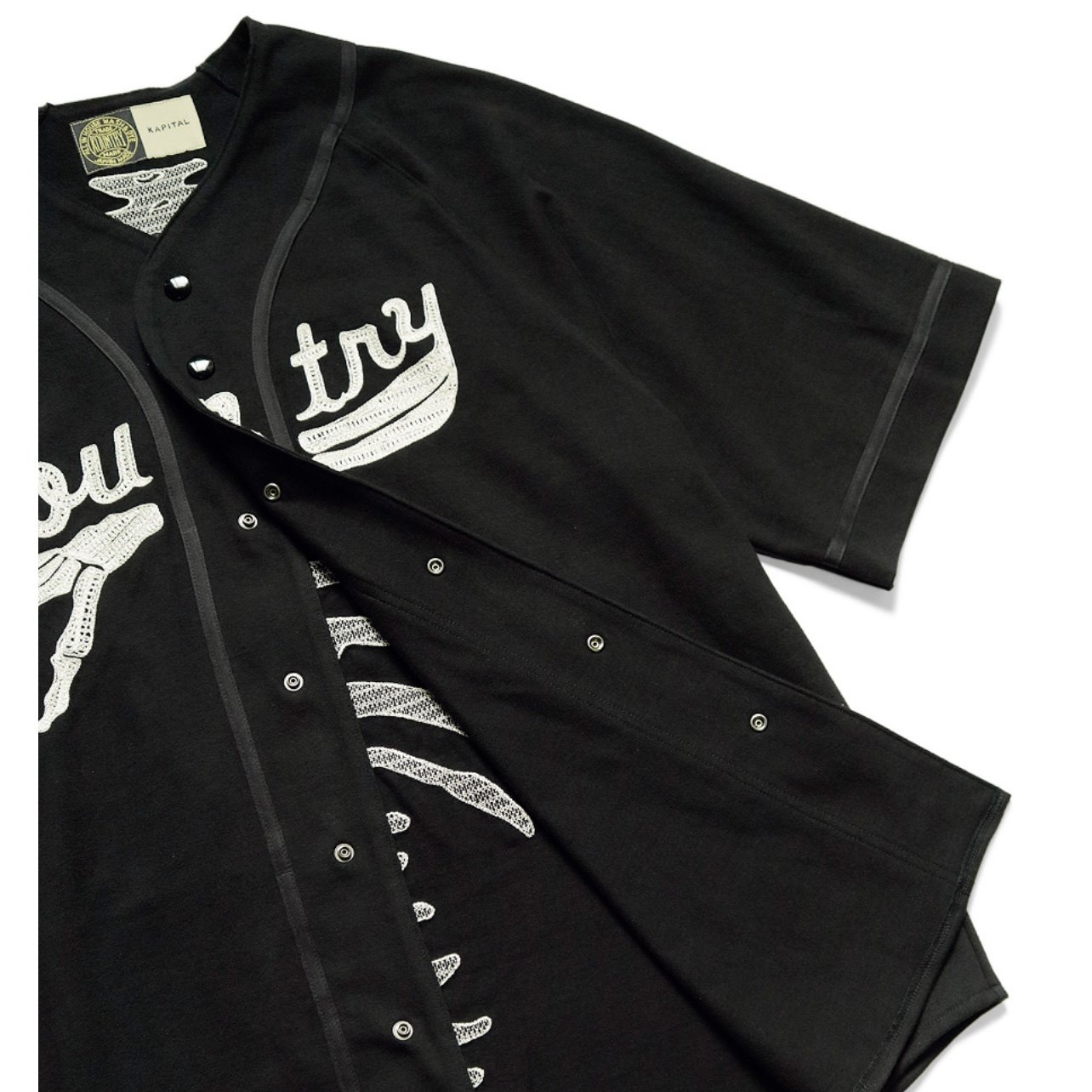 23SS KAPITAL 平田和宏日系休閑骨頭刺繡字母寬松棒球短袖襯衫|襯衫 23SS KAPITAL 平田和宏日系休閑骨頭刺繡字母寬松棒球短袖襯衫|襯衫