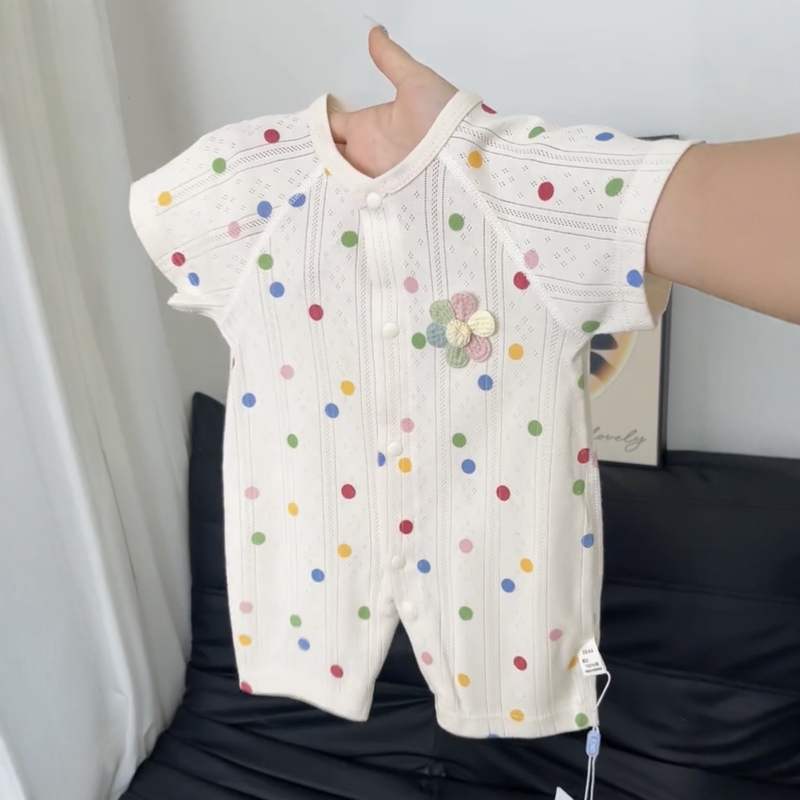Summer Thin Baby Short-Sleeved Jumpsuit for Boys and Girls, Jacquard Jumpsuit, Pure Cotton Newborn Romper