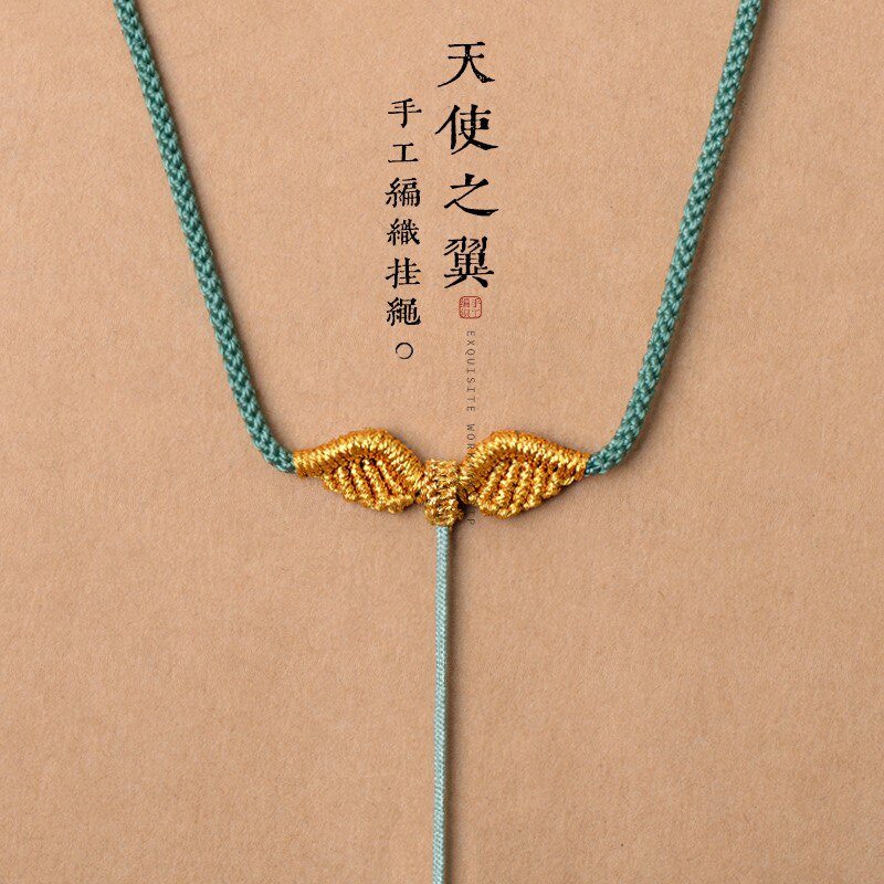 Hand Woven Pendant Rope Emerald Gold Pendant Bicolor Rope Gold Thread with Winged National Wind Color Random-Taobao