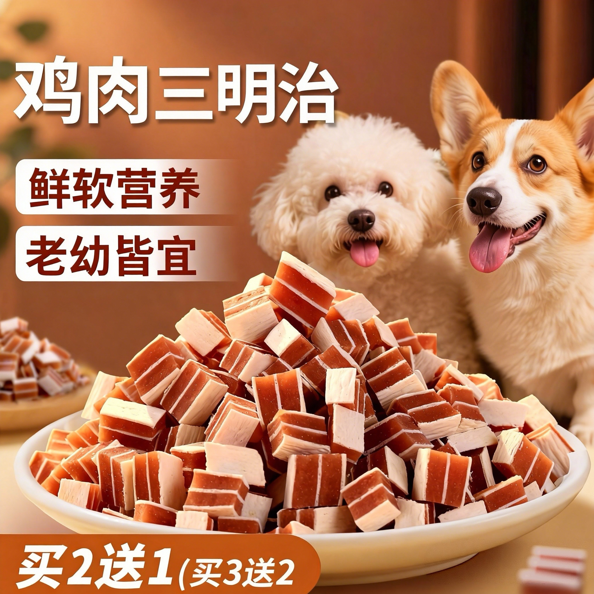 Дрессировка собак Pet Chicken Puppy Щенки Бишона Тедди Померанского шпица Мягкие сэндвич-закуски из трески для пожилых собак