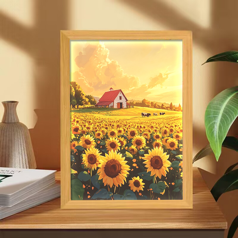 Healing Sunflower Light Painting, Sunflower Photo Frame, Hanging Painting, Decorative Desktop Ornament, High Aesthetic Mirror, Night Light
